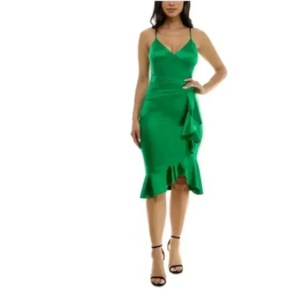 Emerald Sundae Juniors' XS Green Strappy Ruffled Short Dress - Picture 3 of 9